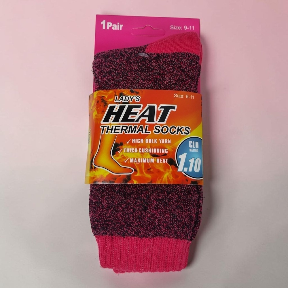 Lady's Heat Thermal Socks Pink Black Marl Wool Blend Thick Winter 1 Pair 9-11